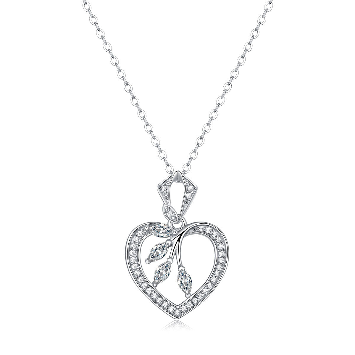 Cute Moissanite Hollow Heart Leaves Necklace