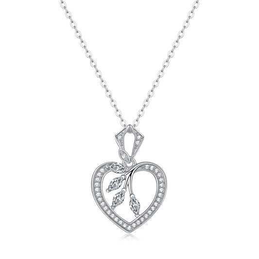 Cute Moissanite Hollow Heart Leaves Necklace