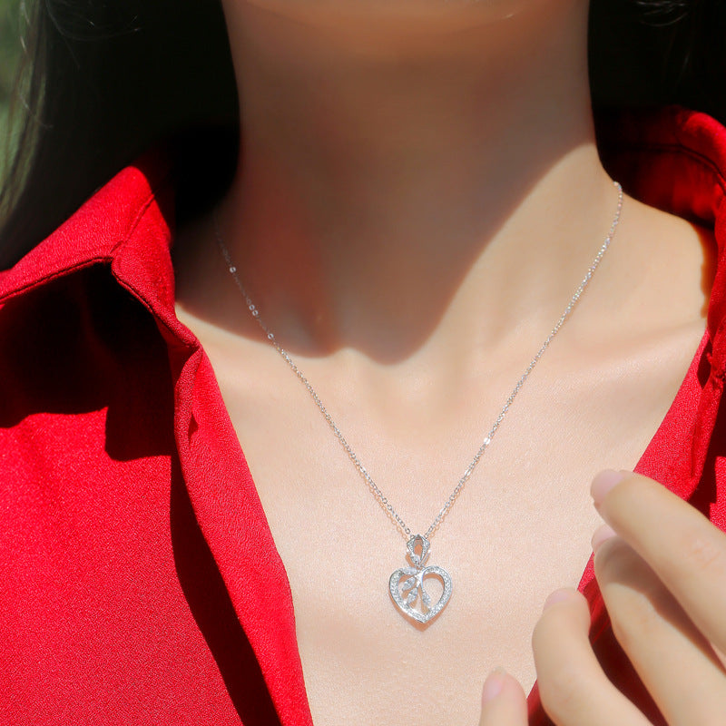 Cute Moissanite Hollow Heart Leaves Necklace