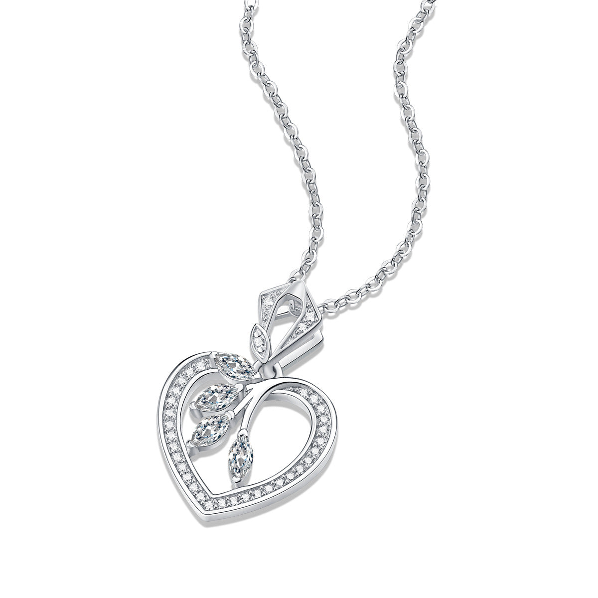 Cute Moissanite Hollow Heart Leaves Necklace