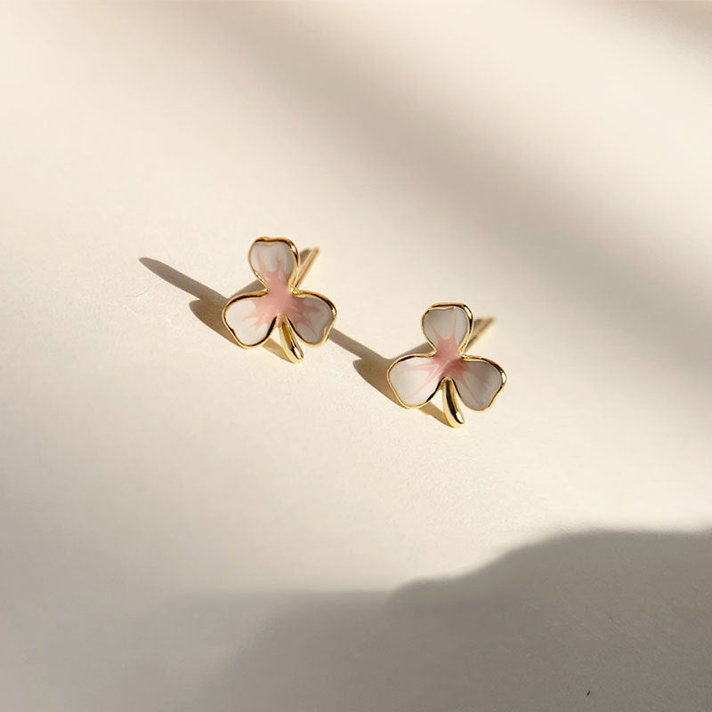 Beautiful Pink Three Leaf Flower Stud Earrings