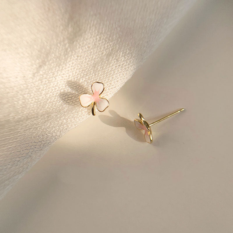 Beautiful Pink Three Leaf Flower Stud Earrings