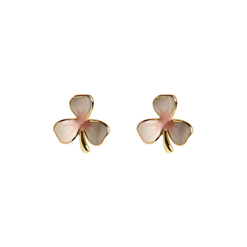 Beautiful Pink Three Leaf Flower Stud Earrings