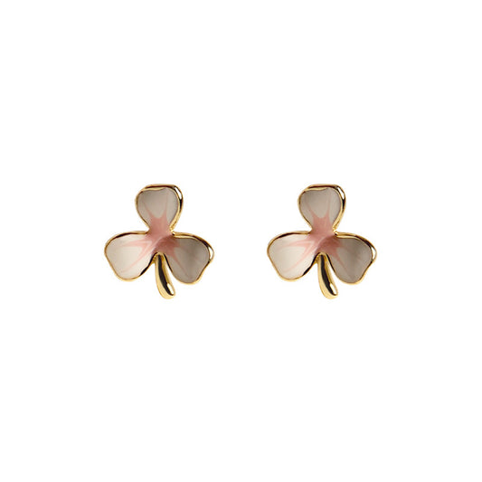 Beautiful Pink Three Leaf Flower Stud Earrings